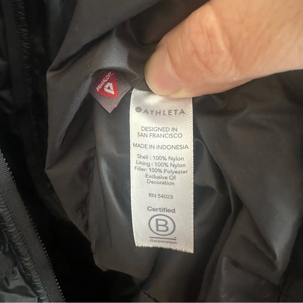 Athleta Parka Summit Primaloft Insulated Lightweight Zip Jacket Black Size Large